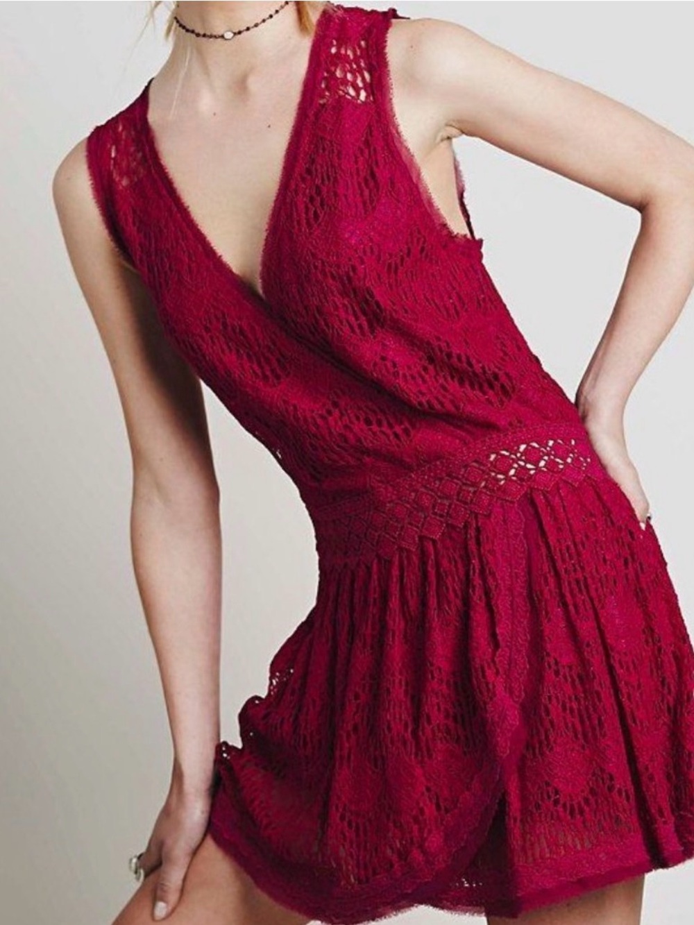 Free People First Bloom Magenta Boho Crochet Lace Cover-Up Dress XS